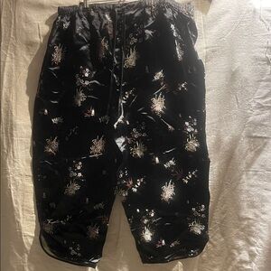 Floral Black Satin Pants